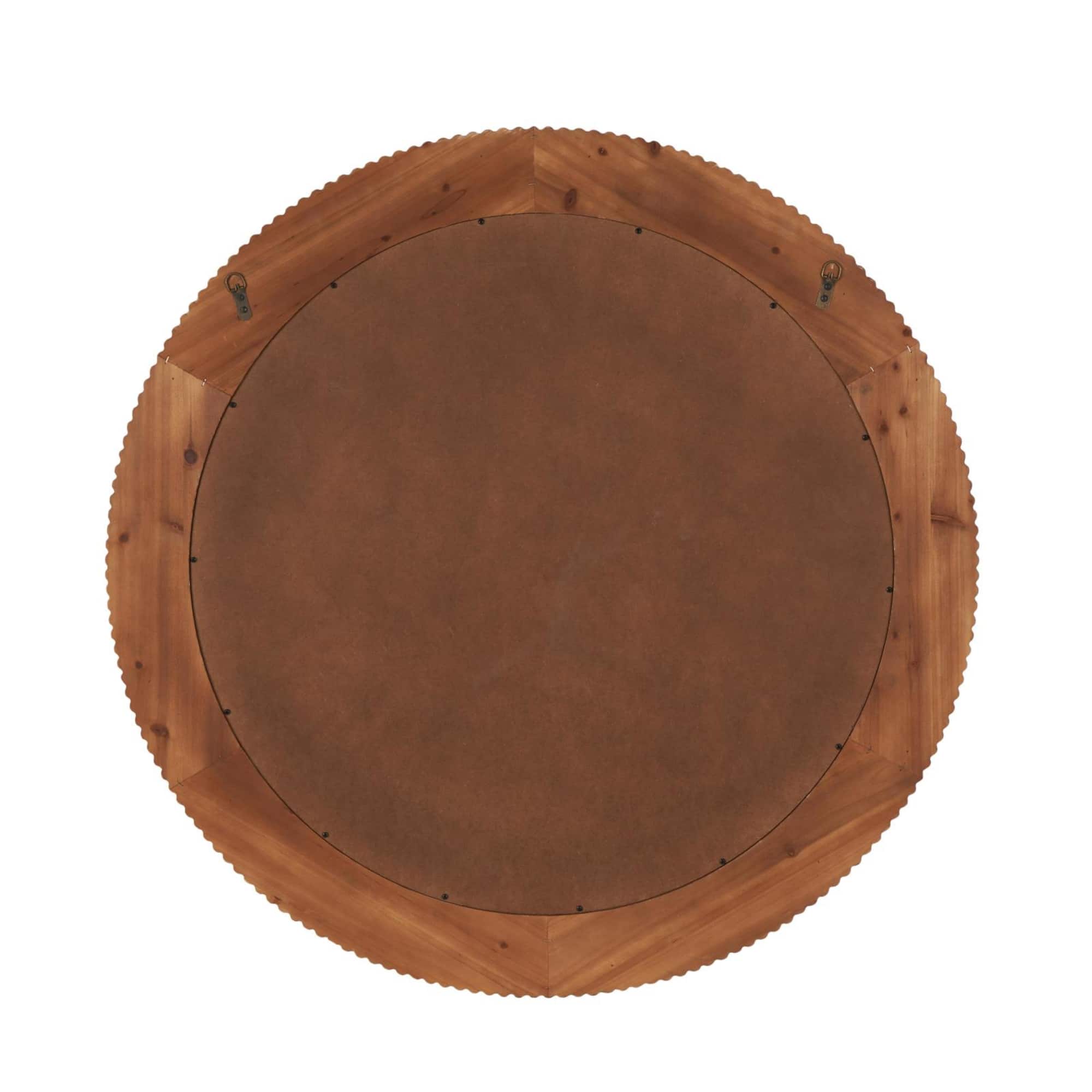 43" Brown Wood Fluted Room Wall Mirror with Scalloped Edge